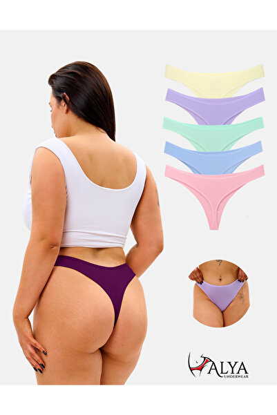 ALYA UNDERWEAR Kadın Tanga Külot Pamuklu String Iç Çamaşırı - 5 Farklı Renk B...