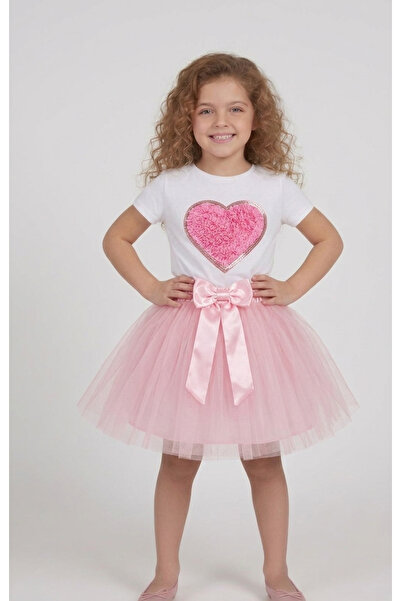 NACAR STORE Kız Çocuk Kalpli T-shırt Tütü Etek Takım 23 Nisan 29 Ekim Doğumgü...