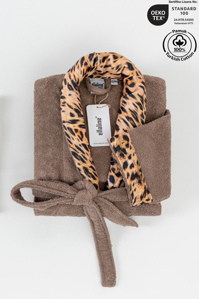 Ellaline Халат з леопардовим принтом, 100% бавовна, сертифікований, халат / б...