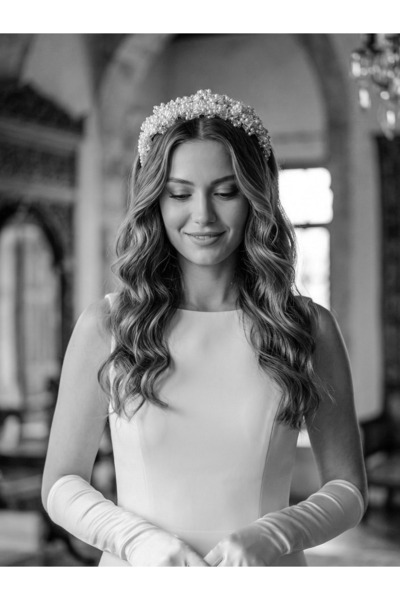 Lily and Bride Inci Boncuk Kristal Taşlı Gelin Tacı Düğün Nişan Kına Nikah Ge...