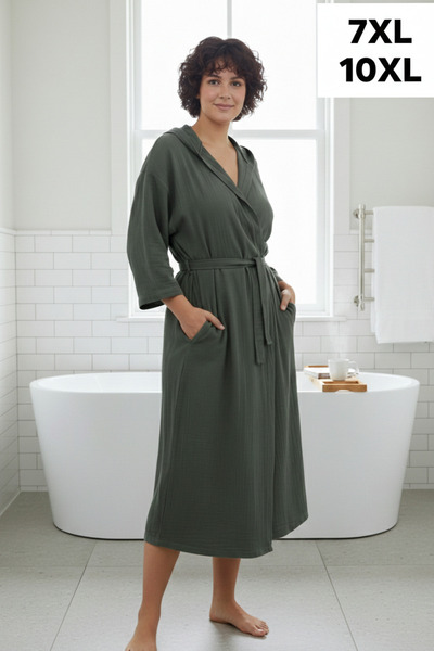 Gül Ev Tekstil Ürünleri %100 Pamuk Organik Kumaş Müslin Bornoz Büyük Beden Bo...