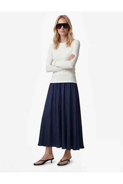 Koton Beli Lace-Up Flared Long Satin Skirt