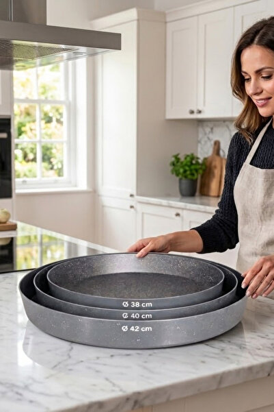 MEŞELER صينية فرن من الجرانيت 3 قطع مقاس XXL (38-40-42 سم)