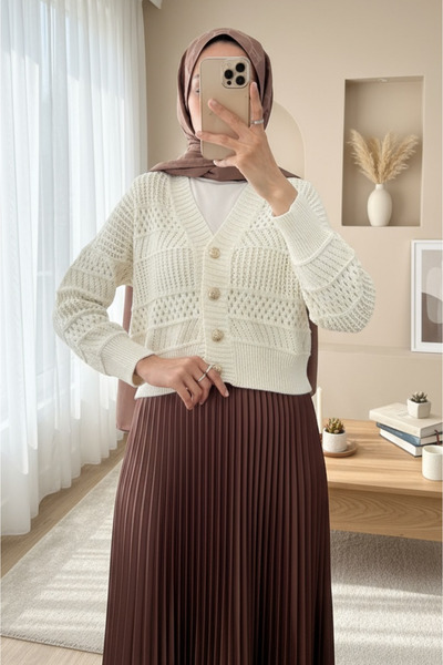 Modamorfo Prolamované pletené zboží Cardigan - Krémové