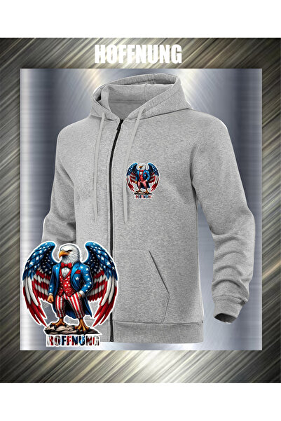 HOFFNUNG سترة قطنية كبيرة الحجم للجنسين مطبوع عليها نسر الولايات المتحدة الأم...