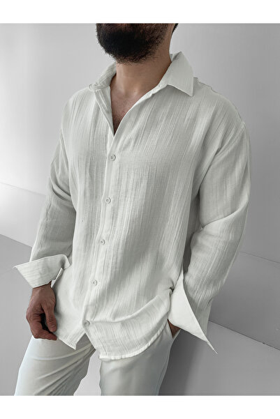 NO1 KONSEPT Cămașă oversize cu mânecă lungă din muselină ecru