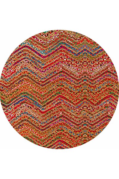 kilim home Boho 951 Multy Zigzag Desenli Jüt Rengi Örgü Yuvarlak Natural Çift...