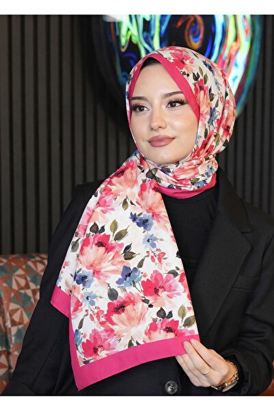 AFVENTE شال ناعم بلون الفوشيا بنمط حديقة الزهور قطن