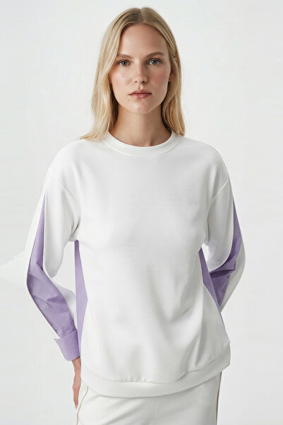 Allyco Hanorac tricotat ecru liliac cu detaliu de cămașă pe mâneci