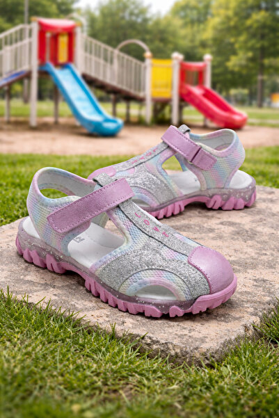 ORELİON Kız Çocuk Kapalı Burun Sandalet Cırtlı Simli Yazlık Günlük Ortopedik ...