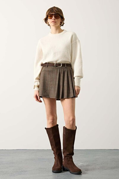 SHILSEE BEUTİQUE FUSTĂ SCURTĂ PLISATĂ CU CUREA ÎN CAROURI PENTRU FEMEI MARO