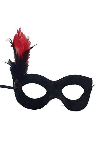 Pandoli قناع الحفلات المغطى بالمخمل باللون الأسود من بارتيدولو مع الريش