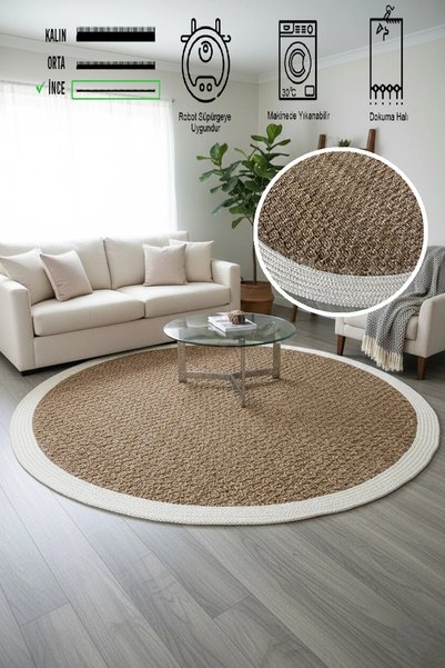 SİMEREV HALI HOME CONSEPT Modern Jüt Yıkanabilir Kaymaz Tabanlı Halı Salon Mu...