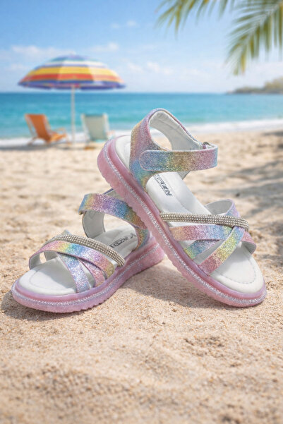 ORELİON Pantofi pentru fete cu bretele încrucișate Stone sandale – cu velcro ...