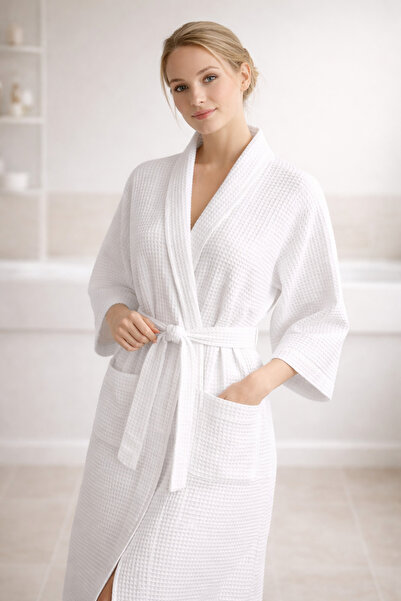 LUNGA VİTA Halat de baie cu guler șal cu model, tip hotel, alb, lux, bumbac 1...