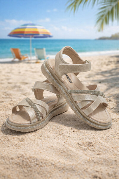 ORELİON Pantofi pentru fete cu bretele încrucișate Stone sandale – cu velcro ...