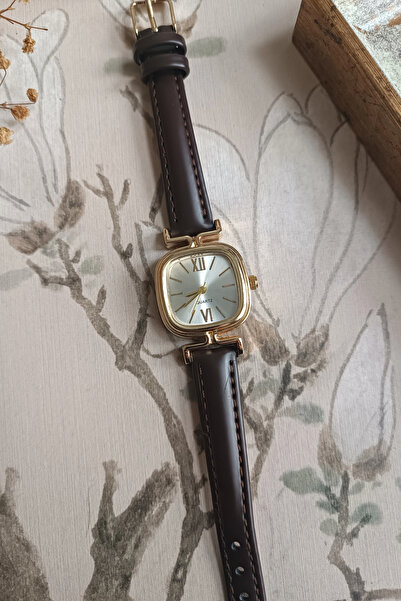 MİLABELLA Elira coffee cord white snow square vintage women's wristwatch