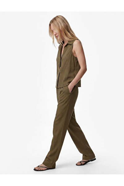 Koton Λινό παντελόνι καρότο με δεμένη μέση και τσέπες