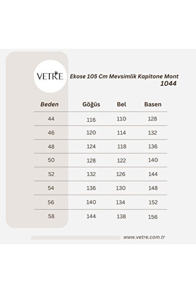 VETRE Kadın Büyük Beden Ekose 120 Cm Mevsimlik Lacivert Kapitone Mont 1042
