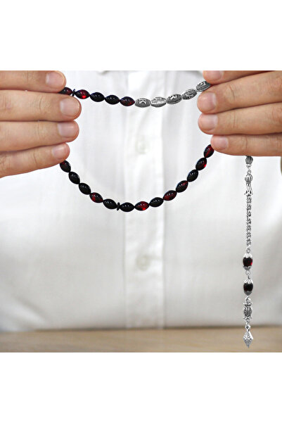 Tesbihane Κεχριμπάρι Πυρόχρωμο Ροζάριο - Με Μεταλλικές Φούντες - Με Ειδικό Κο...