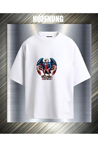 HOFFNUNG Unisex Short Sleeve Round Neck Usa Eagle Printed Solid Color Tshirt