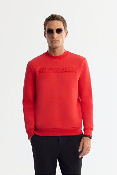 Avva Чоловічий червоний светр з коміром-стійкою, 3 нитки, принт, прямий крій ...