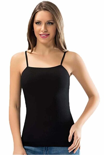 Ceylanoğlu 3 Lü Paket Siyah Kadın Ip Askılı Ribana Saten %100 Pamuk Atlet