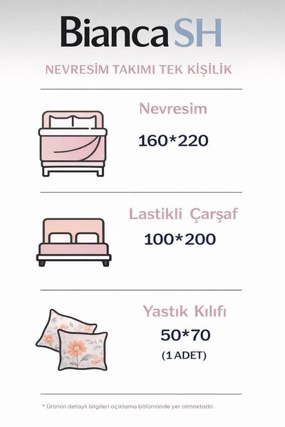Sheri Home Lastikli Çarşaflı Tek Kişilik Nevresim Takımı LİLYDARKMODELSZ8889221