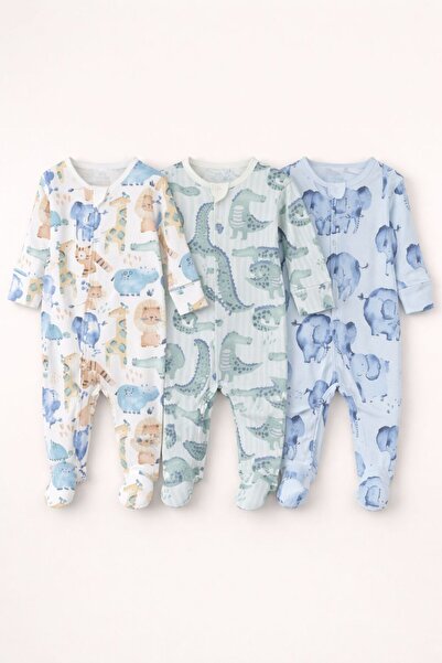 Next Baby Cotton Blue Safari 3-Piece Jumpsuit Set