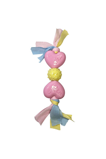 duoguo Dog and cat toy, rubber hearts to chew with textile string, 22x8 cm, p...