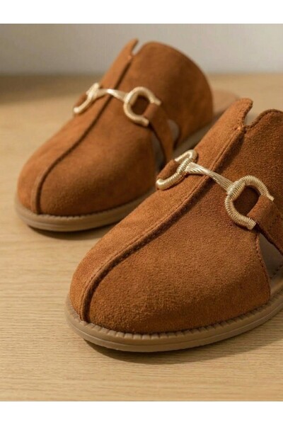 Deripabuc Hakiki Deri Tarçın Süet Kadın Deri Terlik DP81-0823