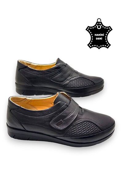 MAGIC SHOES Γυναικεία Μαύρα Γνήσιο Δέρμα Comfort Full Orthopedic Mother Παπού...
