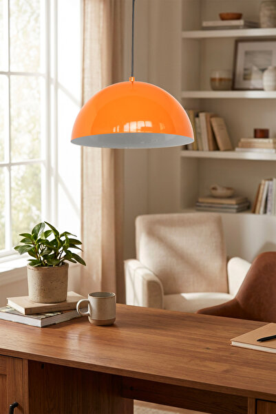 Siu Orbid Serisi Kehribar Turuncu Modern Metal Tekli Sarkıt Avize | Minimal T...