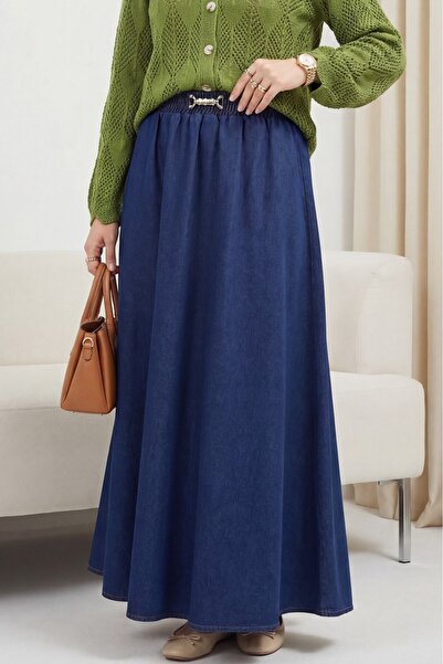 Modamorfo Sa detaljem kopče Traper suknja sa elastičnim strukom - tamnoplava