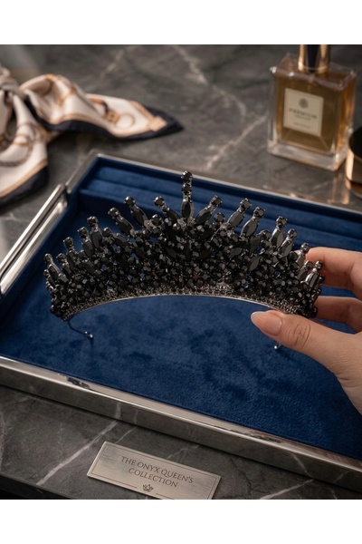 Massaltay تاج زفاف كريستال لوكس من حجر الكريستال الأسود، تاج هينا مفصل من الك...