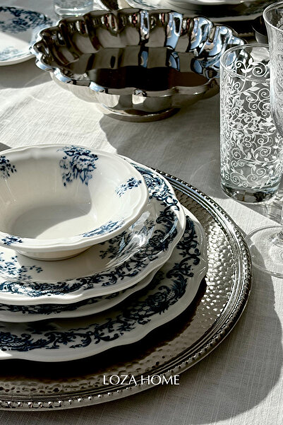 LOZA HOME ANTIQUE BLUE | 24 PARÇA | 6 KİŞİLİK | YEMEK TAKIMI | MAVİ