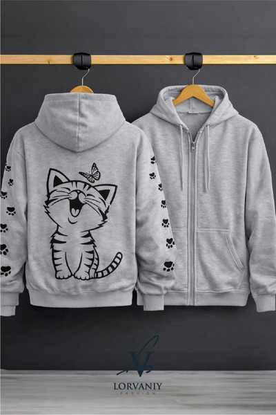 LORVANIY سويت شيرت للجنسين CAT مطبوع 3 Thread K بغطاء رأس