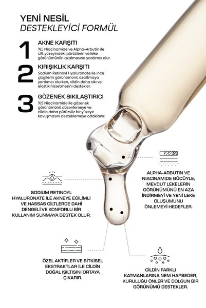 Makry Reti Glow Akne ve Kırışıklık Karşıtı Gözenek Sıkılaştırıcı Serum 30ml (Retinol, Arbutin, %5 Niacinamide)