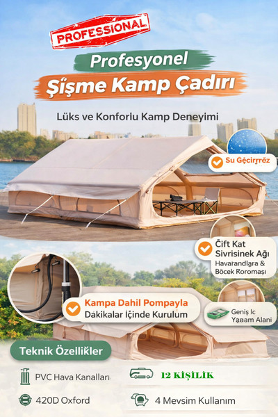 Raiden 12 Kişilik ŞİŞME Kamp Çadırı 4 Mevsim Deniz Çadır Oxford Kumaşlı Pompalı