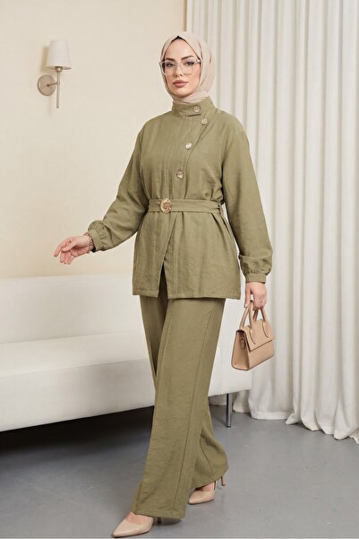 Modamorfo Χρυσό κουμπωτό σετ Cupra με ζώνη με αγκράφα και λεπτομέρεια βολάν -...