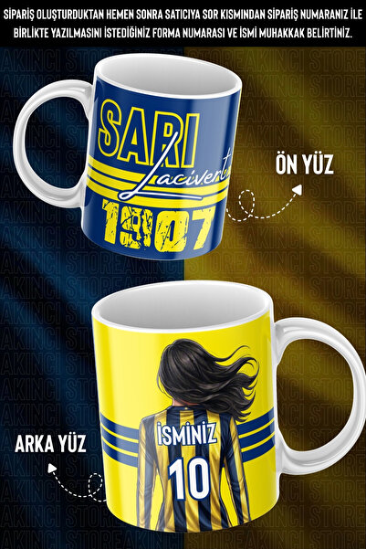 akıncı store Kişiye Özel Kadın Model Sarı Lacivert İsim Ve Numara Baskılı Tar...