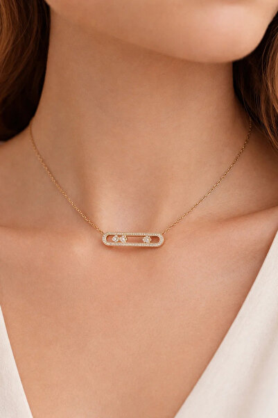 FA LORA TAKI Altın Kaplama Oynar Taşlı Messika Model Zirkon Taşlı Kolye