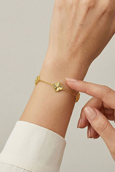 Bilezikci Yoncalı Taşsız 14 Ayar Altın Bileklik