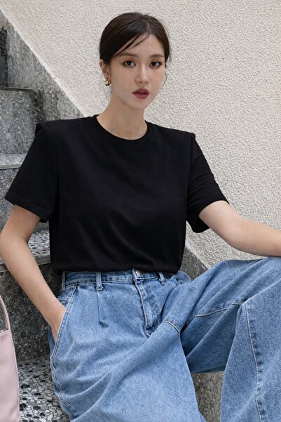 BESTYSO Femei cu umeri întăriți guler rotund viscoză Țesătură tricou