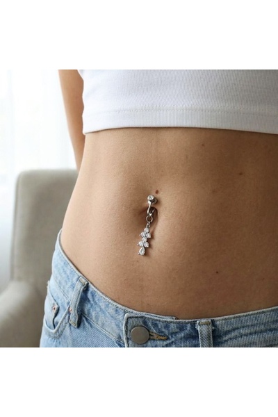 Heppii Deliksiz Göbek Piercing Mıknatıslı Sıkıştırma Taş Sallantılı