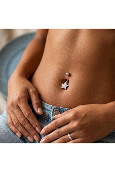 Heppii Yıldızlı Göbek Piercingi Çelik Silver Renkli Minimal