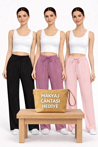 Rosa Lui Pantaloni de pijama damă, set de 3 bucăți, din material respirabil, ...