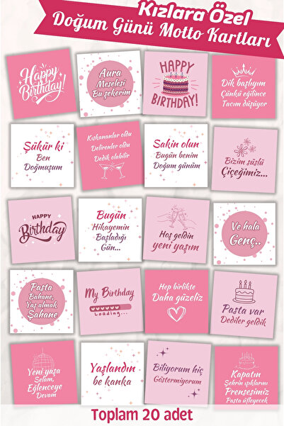 Metranya Doğum Günü Partisi - Motto Kartları 20 Adet Happy Birthday Konsepti ...