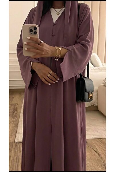 lune عباية فاخرة مع وشاح متناسق، وأزرار مغطاة بالقماش