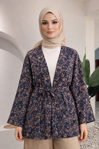 bellura Baskılı Beli Kemerli Kapitone Kimono
